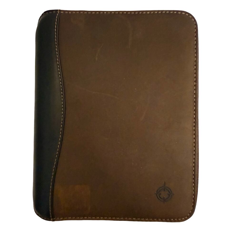Vintage 1996 Franklin Covey Brown Two Tone Leather 6 Ring Personal Planner